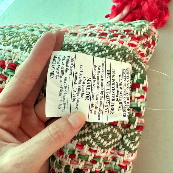 Cost Plus World Market Christmas Holiday Knit Tassel Lumbar Pillow Red Green - Picture 3 of 7